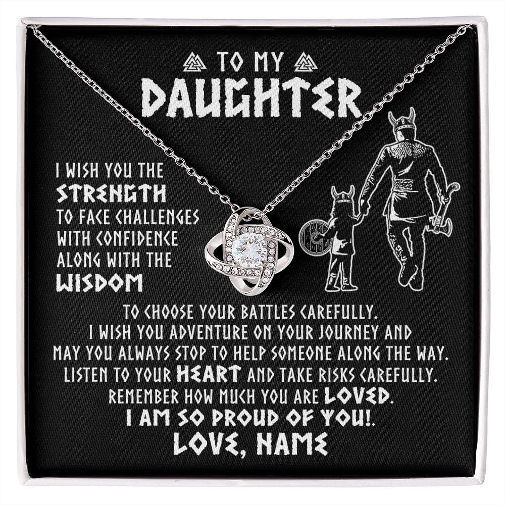 Love Knot Necklace | Personalized To My Daughter Viking Necklace From Dad Father I Am So Proud Of You Runes Viking Daughter Birthday Christmas Customized Gift Box Message Card | siriusteestore