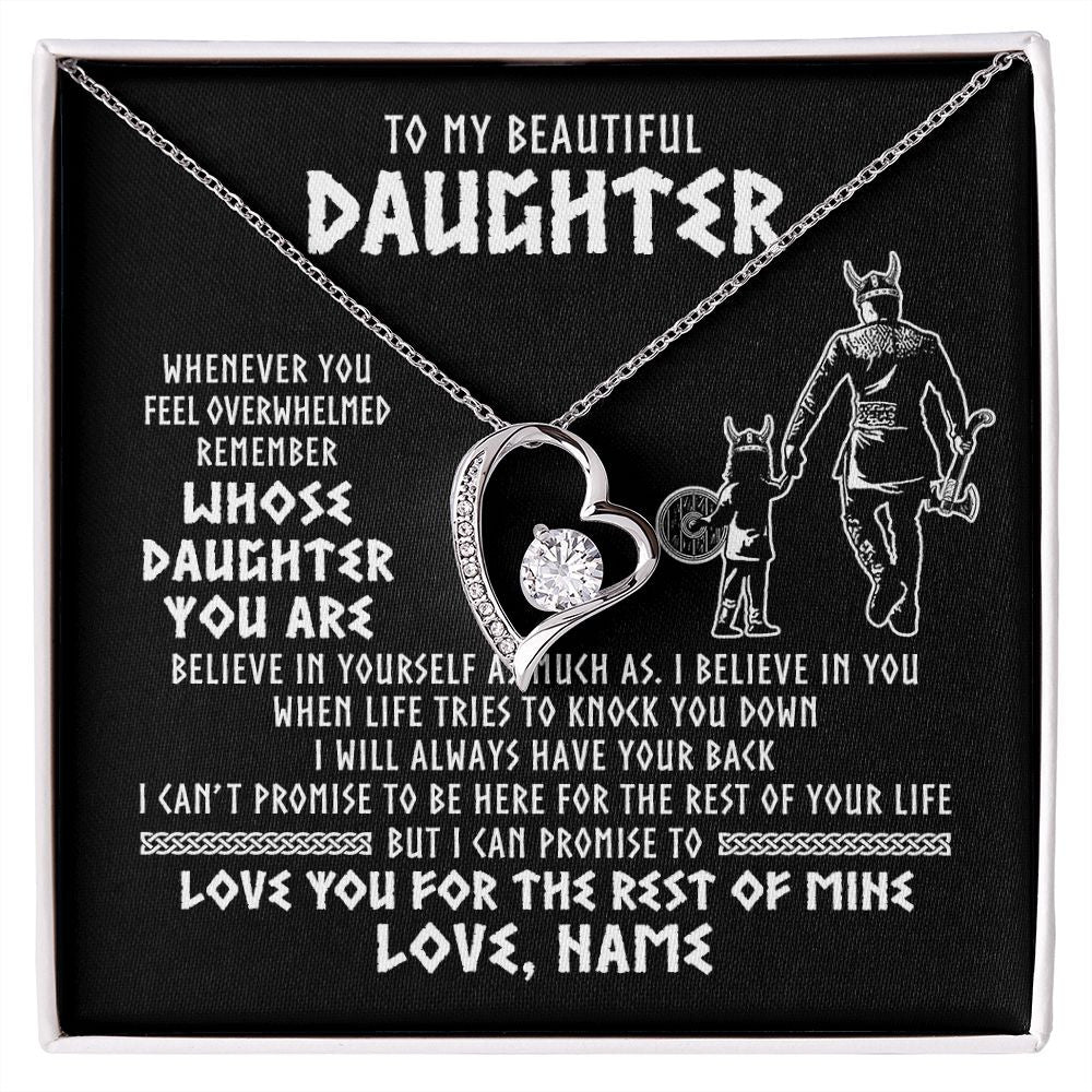 Forever Love Necklace | Personalized To My Daughter Viking Necklace Whenever You Feel Overwhelmed Daughter Birthday Christmas Jewelry Customized Gift Box Message Card | siriusteestore