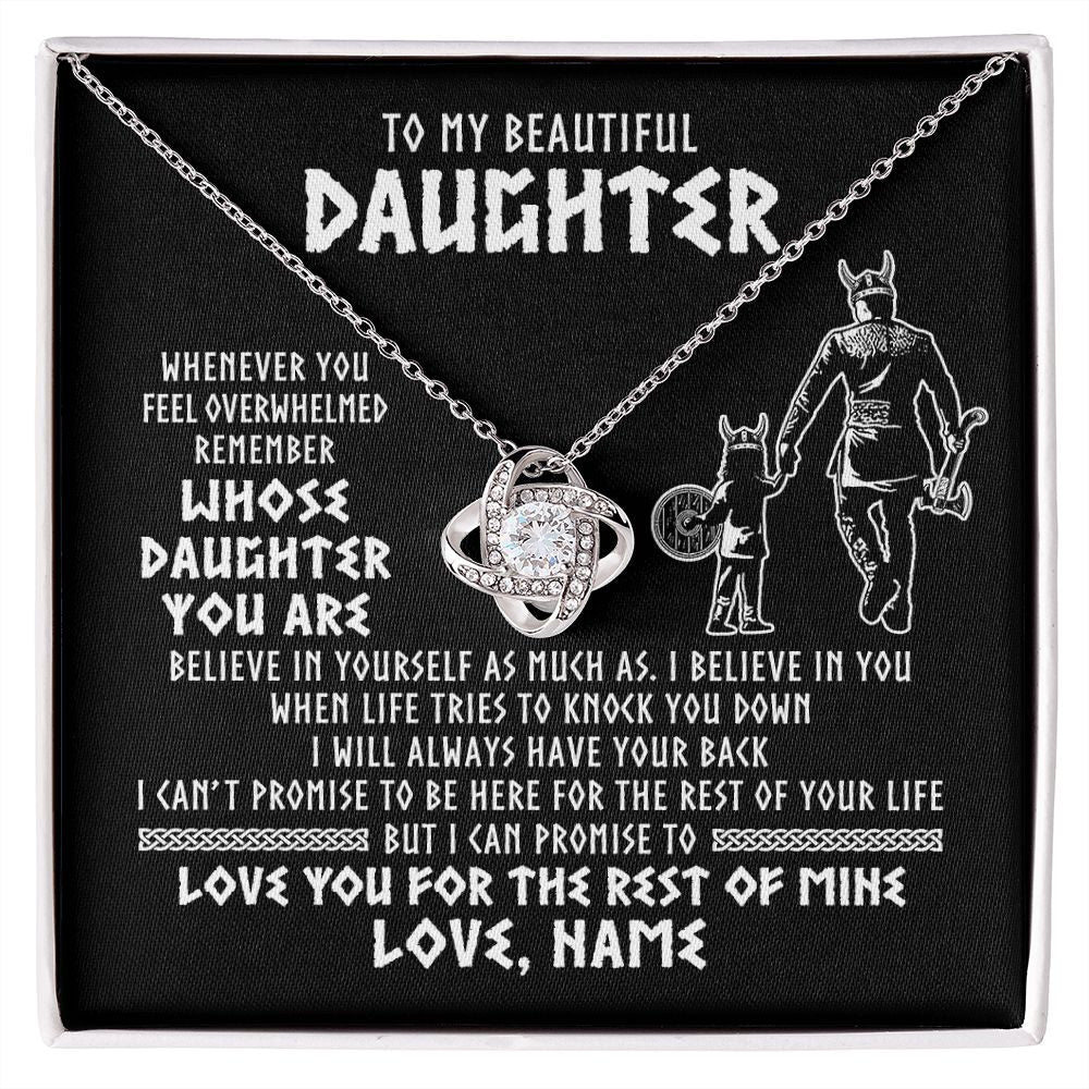Love Knot Necklace | Personalized To My Daughter Viking Necklace Whenever You Feel Overwhelmed Daughter Birthday Christmas Jewelry Customized Gift Box Message Card | siriusteestore