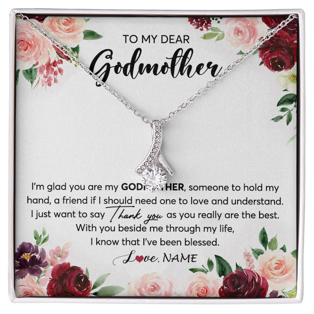 Alluring Beauty Necklace | Personalized To My Dear Godmother Necklace From Goddaughter Im Glad You Are My Godmother Aunt Birthday Mothers Day Christmas Customized Gift Box Message Card | siriusteestore
