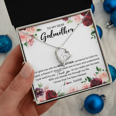 Forever Love Necklace | Personalized To My Dear Godmother Necklace From Goddaughter Im Glad You Are My Godmother Aunt Birthday Mothers Day Christmas Customized Gift Box Message Card | siriusteestore