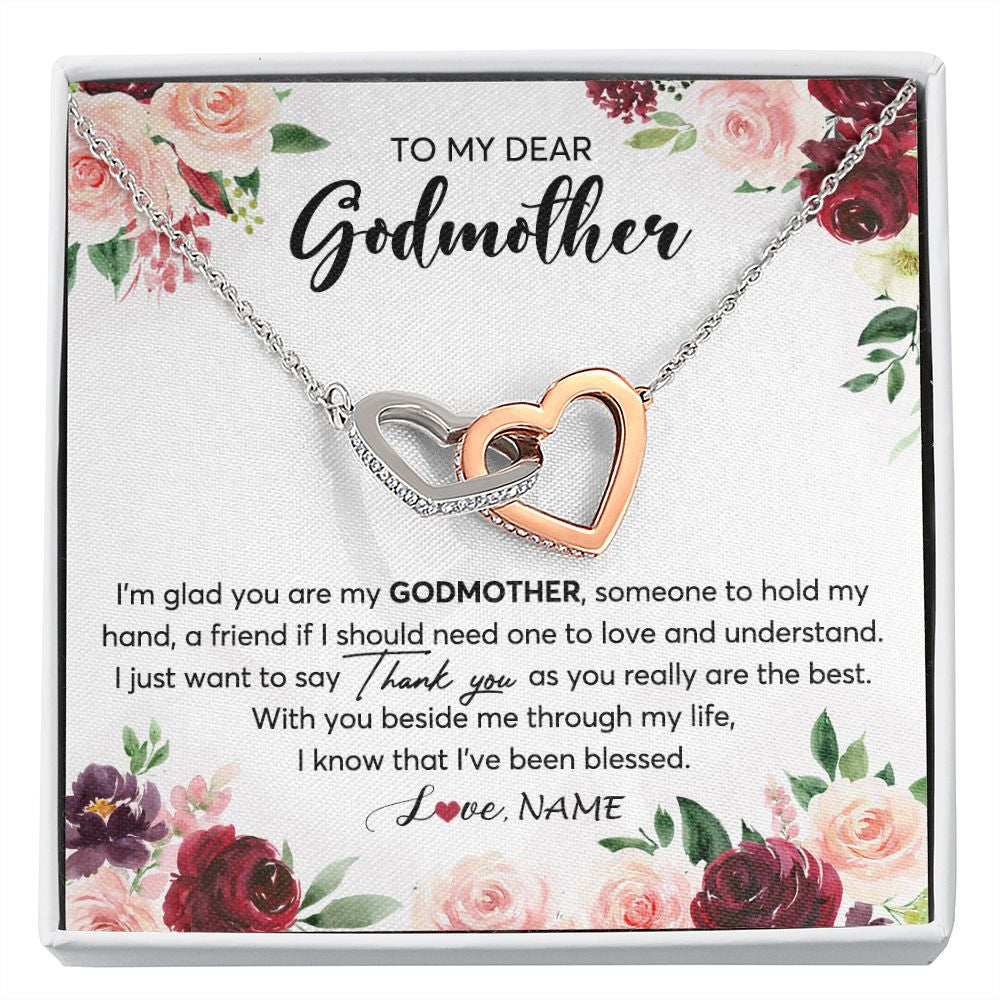 Interlocking Hearts Necklace | Personalized To My Dear Godmother Necklace From Goddaughter Im Glad You Are My Godmother Aunt Birthday Mothers Day Christmas Customized Gift Box Message Card | siriusteestore