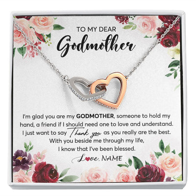 Interlocking Hearts Necklace | Personalized To My Dear Godmother Necklace From Goddaughter Im Glad You Are My Godmother Aunt Birthday Mothers Day Christmas Customized Gift Box Message Card | siriusteestore