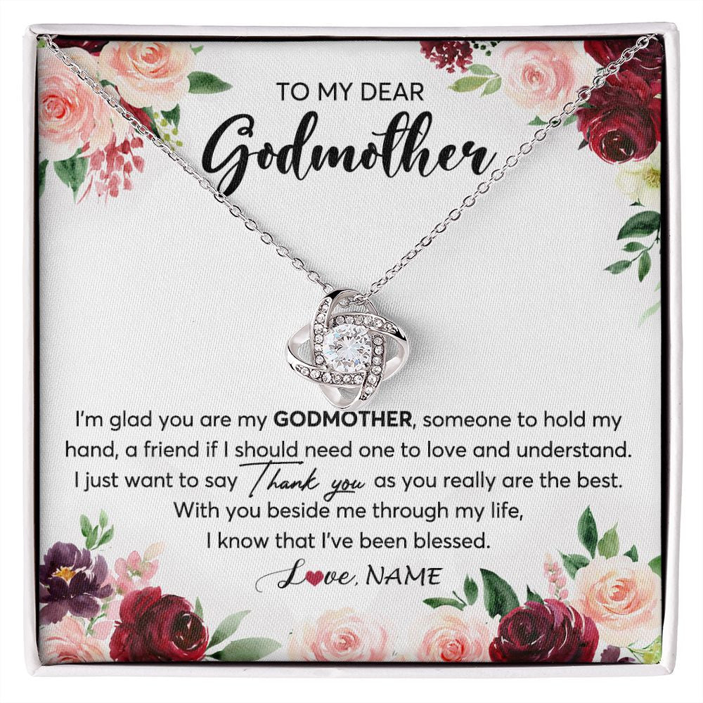 Love Knot Necklace | Personalized To My Dear Godmother Necklace From Goddaughter Im Glad You Are My Godmother Aunt Birthday Mothers Day Christmas Customized Gift Box Message Card | siriusteestore