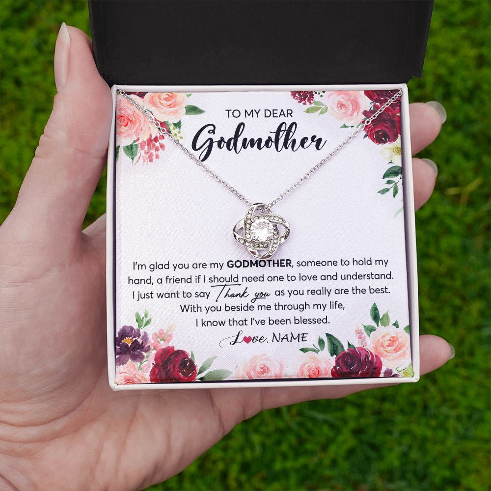 Love Knot Necklace | Personalized To My Dear Godmother Necklace From Goddaughter Im Glad You Are My Godmother Aunt Birthday Mothers Day Christmas Customized Gift Box Message Card | siriusteestore