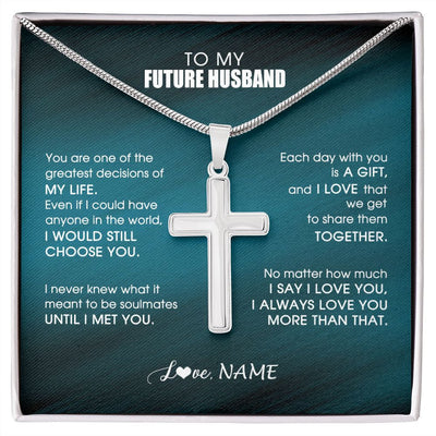 Stainless Cross Necklace | Personalized To My Future Husband Necklace From Wife You Are One Of The Greatest Husband for Him Groom Birthday Anniversary Customized Gift Box Message Card | siriusteestore
