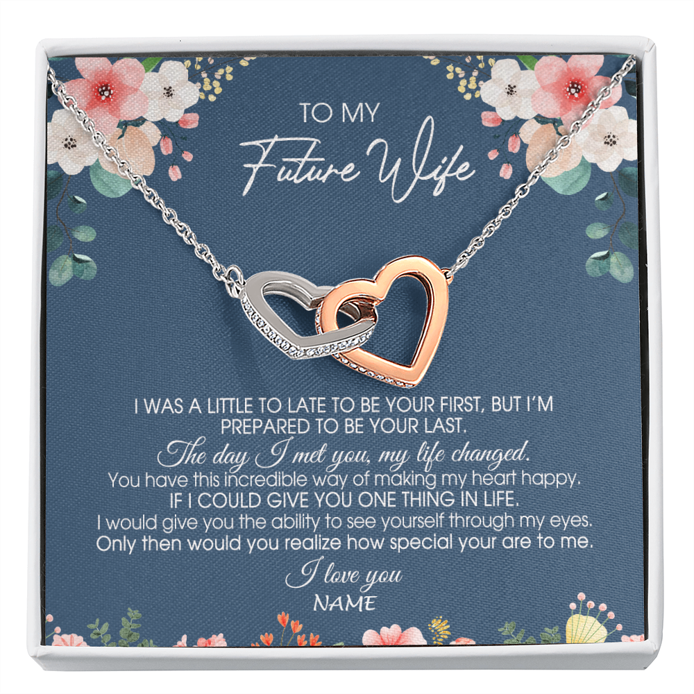 Interlocking Hearts Necklace | Personalized To My Future Wife Necklace From Boyfriend Love You Soulmate Girlfriend Wife Birthday Anniversary Valentines Day Christmas Customized Message Card | siriusteestore