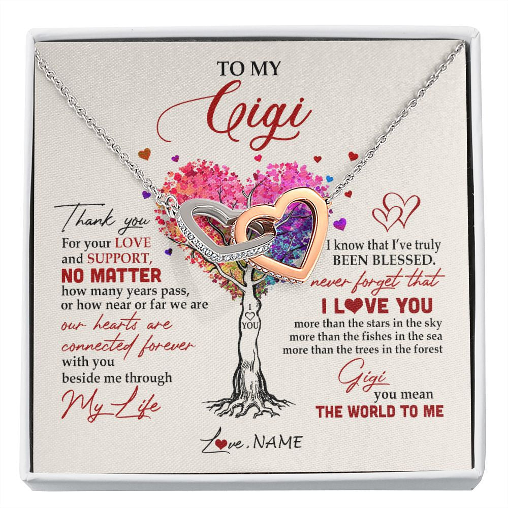 Interlocking Hearts Necklace | Personalized To My Gigi Necklace From Grandkids Never Forget That I Love You You Mean The World Gigi Birthday Mothers Day Christmas Customized Gift Box Message Card | siriusteestore