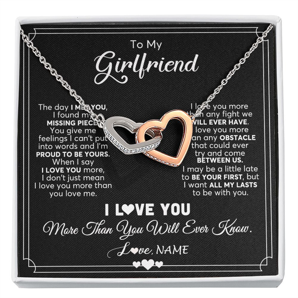 Interlocking Hearts Necklace | Personalized To My Girlfriend Necklace From Boyfriend The Day I Met You Girlfriend Birthday Anniversary Valentines Christmas Customized Gift Box Message Card | siriusteestore
