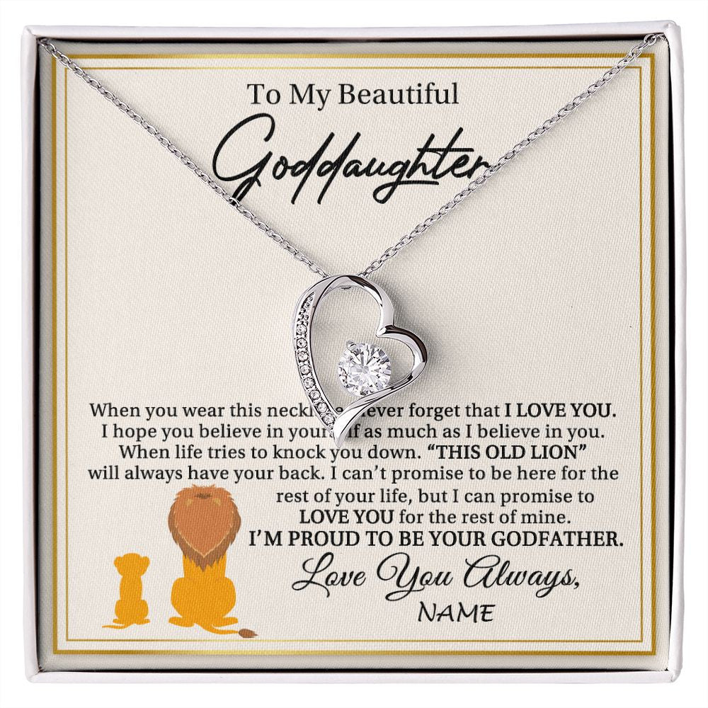 Forever Love Necklace | Personalized To My Goddaughter Necklace From Godfather I'M Proud To Be Your Godfather Lion Goddaughter Birthday Christmas Customized Gift Box Message Card | siriusteestore