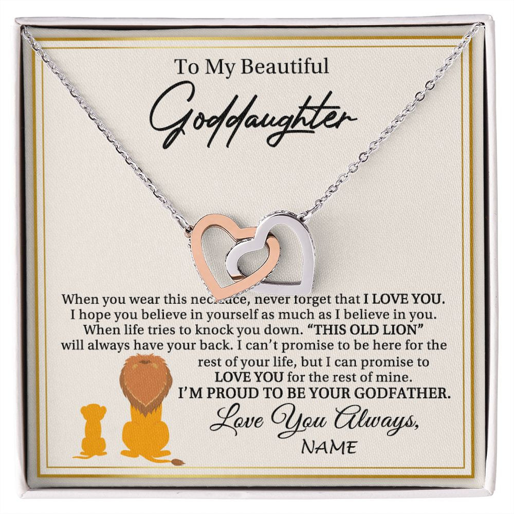 Interlocking Hearts Necklace | Personalized To My Goddaughter Necklace From Godfather I'M Proud To Be Your Godfather Lion Goddaughter Birthday Christmas Customized Gift Box Message Card | siriusteestore