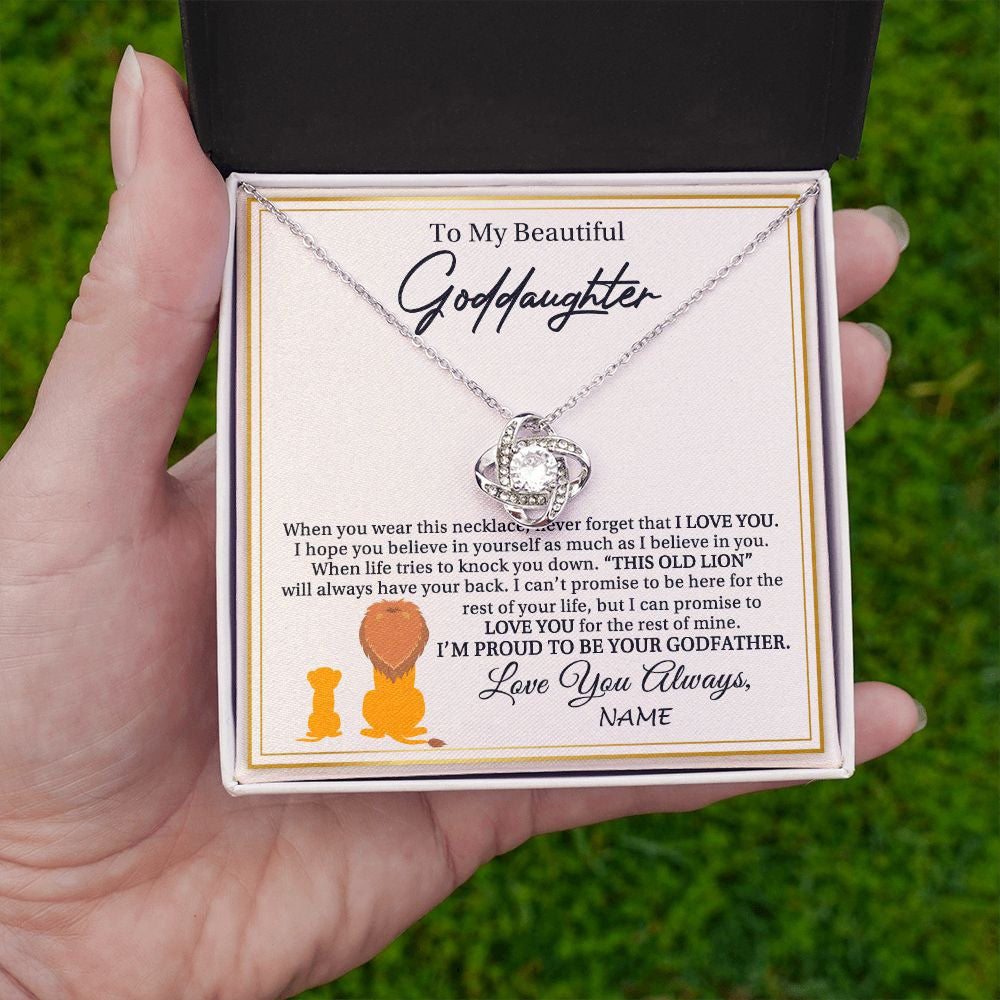 Love Knot Necklace | Personalized To My Goddaughter Necklace From Godfather I'M Proud To Be Your Godfather Lion Goddaughter Birthday Christmas Customized Gift Box Message Card | siriusteestore