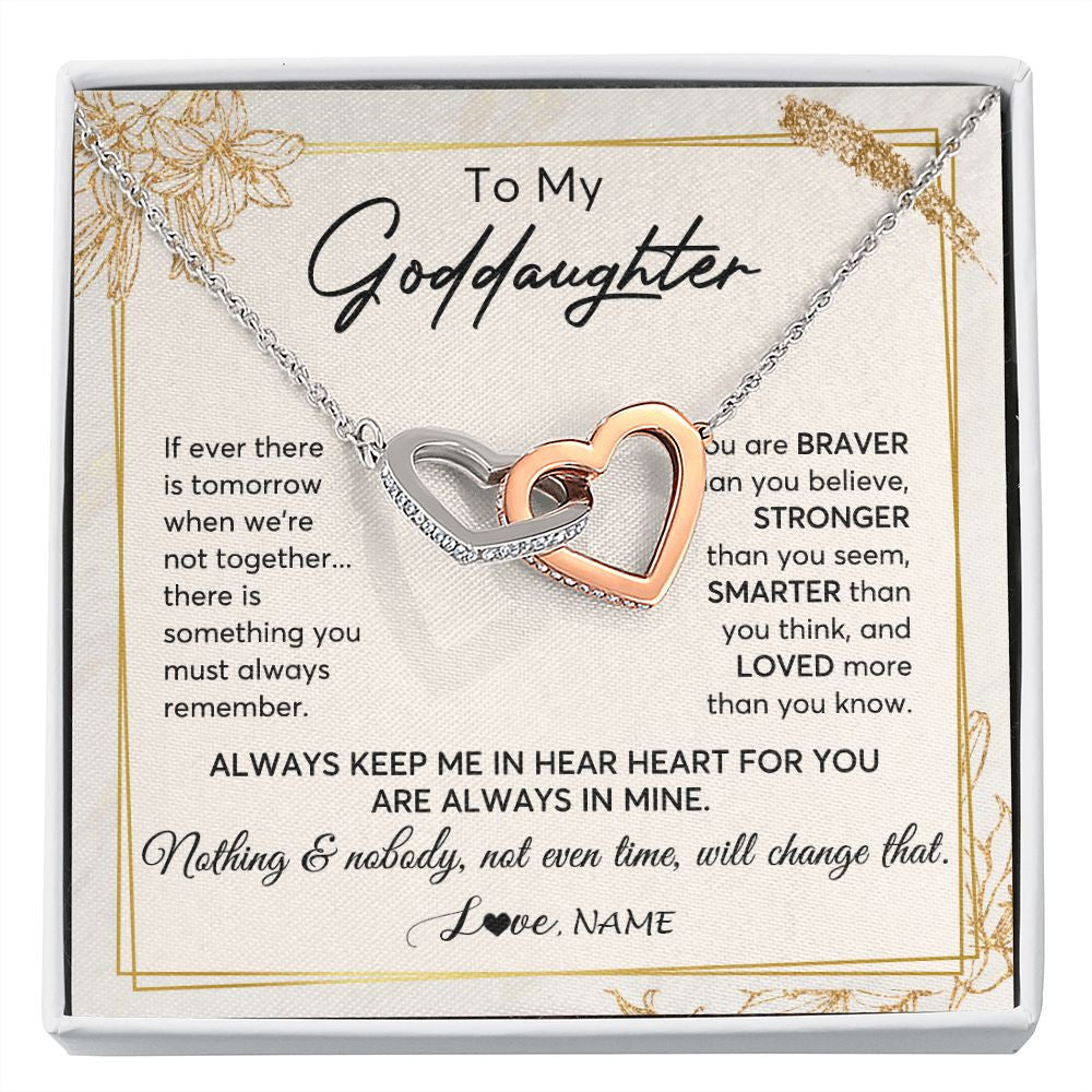 Interlocking Hearts Necklace | Personalized To My Goddaughter Necklace From Godmother Always Keep Me In Your Heart Goddaughter Birthday Graduation Christmas Customized Gift Box Message Card | siriusteestore