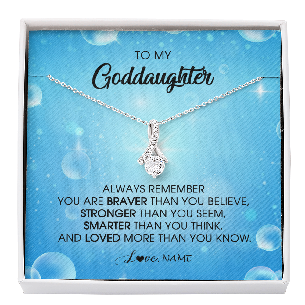 Alluring Beauty Necklace | Personalized To My Goddaughter Necklace From Godmother Always Remember You Are Braver Goddaughter Jewelry Birthday Graduation Christmas Customized Message Card | siriusteestore