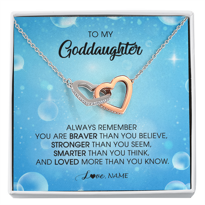 Interlocking Hearts Necklace | Personalized To My Goddaughter Necklace From Godmother Always Remember You Are Braver Goddaughter Jewelry Birthday Graduation Christmas Customized Message Card | siriusteestore