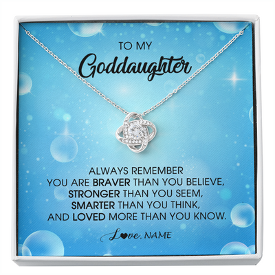 Love Knot Necklace | Personalized To My Goddaughter Necklace From Godmother Always Remember You Are Braver Goddaughter Jewelry Birthday Graduation Christmas Customized Message Card | siriusteestore