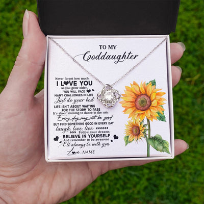 Love Knot Necklace | Personalized To My Goddaughter Necklace From Godmother Aunt Sunflower Wood Laugh Love Live Goddaughter Birthday Christmas Customized Gift Box Message Card | siriusteestore
