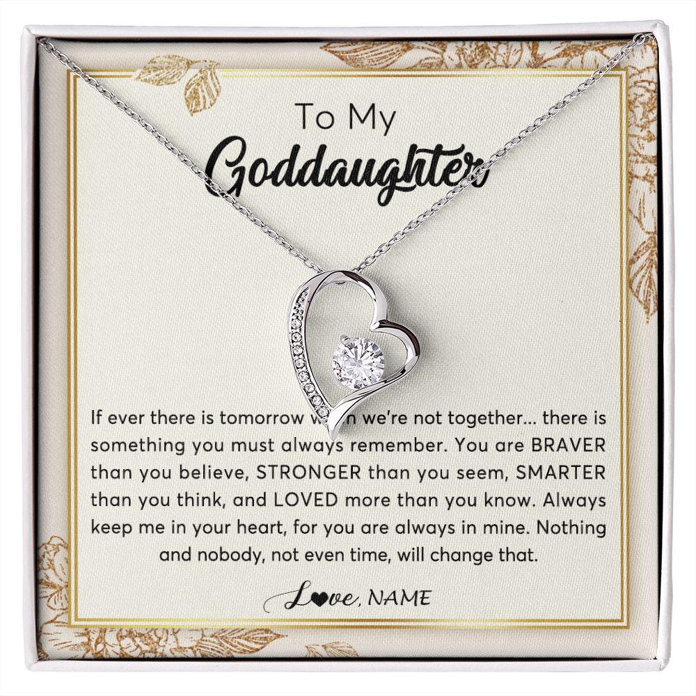 Forever Love Necklace | Personalized To My Goddaughter Necklace From Godmother Braver Stronger Smarter Loved Goddaughter Jewelry Birthday Christmas Customized Gift Box Message Card | siriusteestore