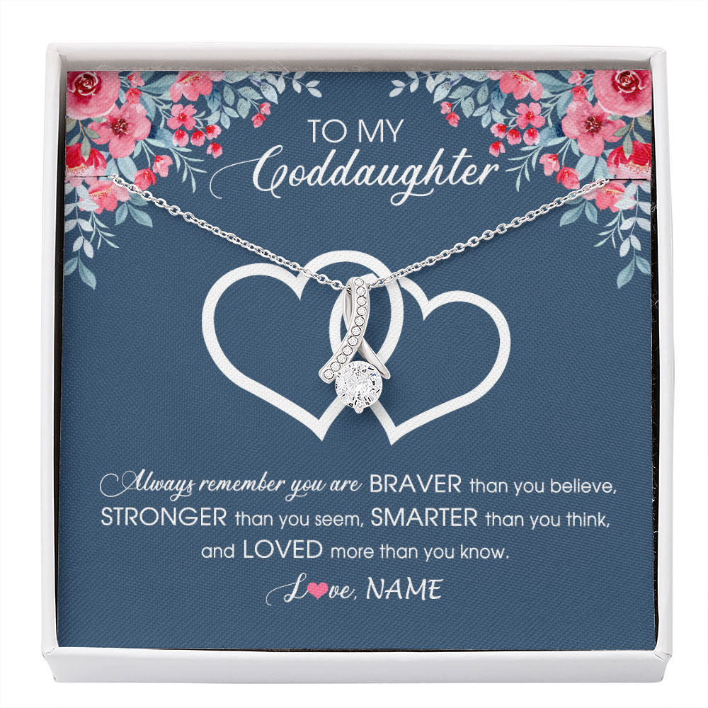 Alluring Beauty Necklace | Personalized To My Goddaughter Necklace From Godmother Braver Stronger Smarter Loved Goddaughter Jewelry Birthday Graduation Christmas Customized Message Card | siriusteestore