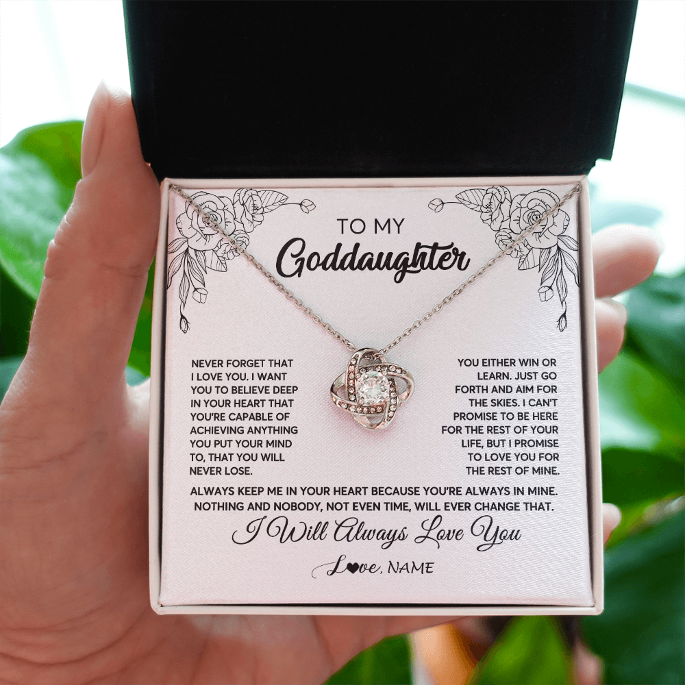 Love Knot Necklace | Personalized To My Goddaughter Necklace From Godmother Flower Always Keep Me In Your Heart Goddaughter Birthday Christmas Customized Gift Box Message Card | siriusteestore