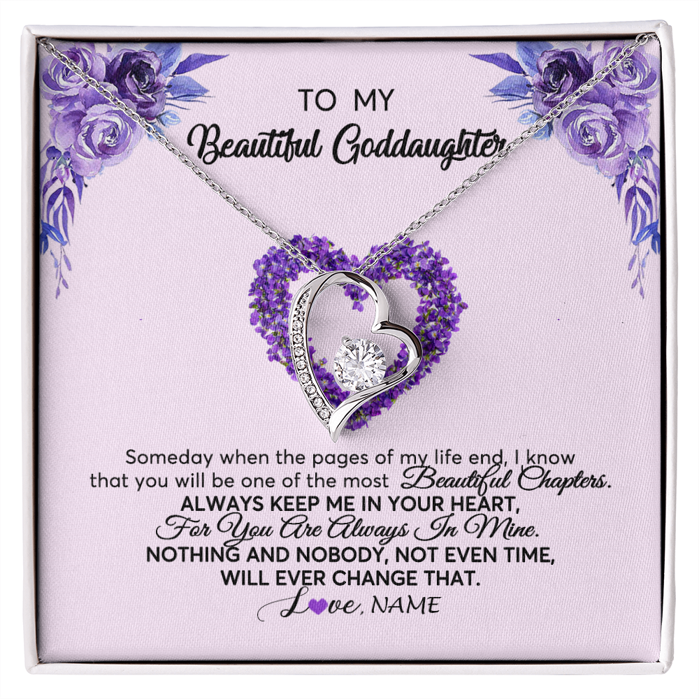 Forever Love Necklace | Personalized To My Goddaughter Necklace From Godmother Flower Always Keep Me In Your Heart Goddaughter Graduation Birthday Customized Gift Box Message Card | siriusteestore