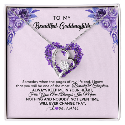 Forever Love Necklace | Personalized To My Goddaughter Necklace From Godmother Flower Always Keep Me In Your Heart Goddaughter Graduation Birthday Customized Gift Box Message Card | siriusteestore