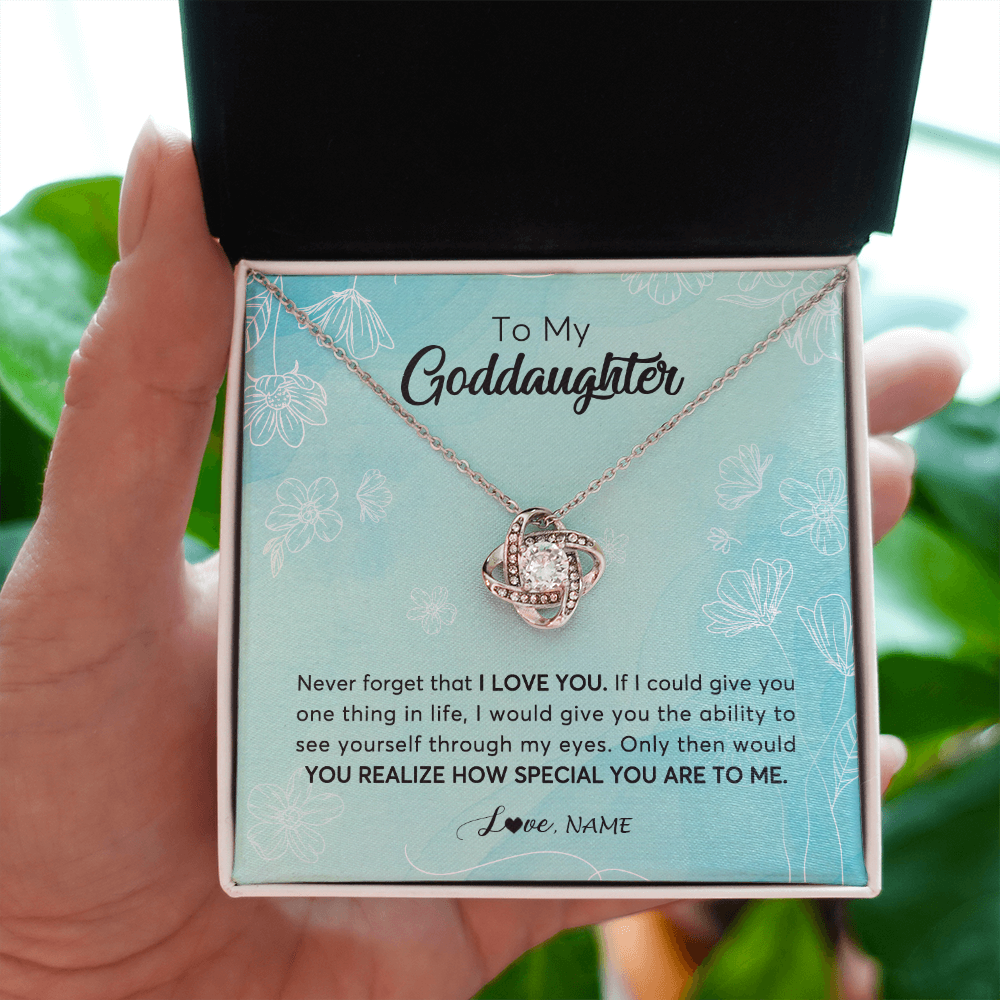 Love Knot Necklace | Personalized To My Goddaughter Necklace From Godmother Flower Never Forget I Love You Goddaughter Graduation Birthday Customized Gift Box Message Card | siriusteestore
