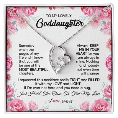 Forever Love Necklace | Personalized To My Goddaughter Necklace From Godmother Godfather Always Keep Me in Your Heart Goddaughter Birthday Christmas Customized Gift Box Message Card | siriusteestore
