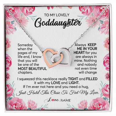 Interlocking Hearts Necklace | Personalized To My Goddaughter Necklace From Godmother Godfather Always Keep Me in Your Heart Goddaughter Birthday Christmas Customized Gift Box Message Card | siriusteestore