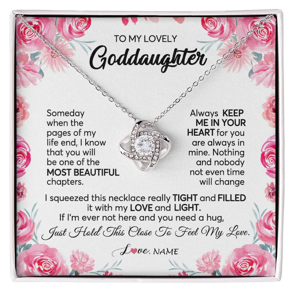 Love Knot Necklace | Personalized To My Goddaughter Necklace From Godmother Godfather Always Keep Me in Your Heart Goddaughter Birthday Christmas Customized Gift Box Message Card | siriusteestore