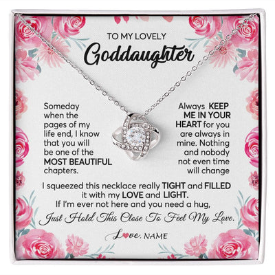 Love Knot Necklace | Personalized To My Goddaughter Necklace From Godmother Godfather Always Keep Me in Your Heart Goddaughter Birthday Christmas Customized Gift Box Message Card | siriusteestore