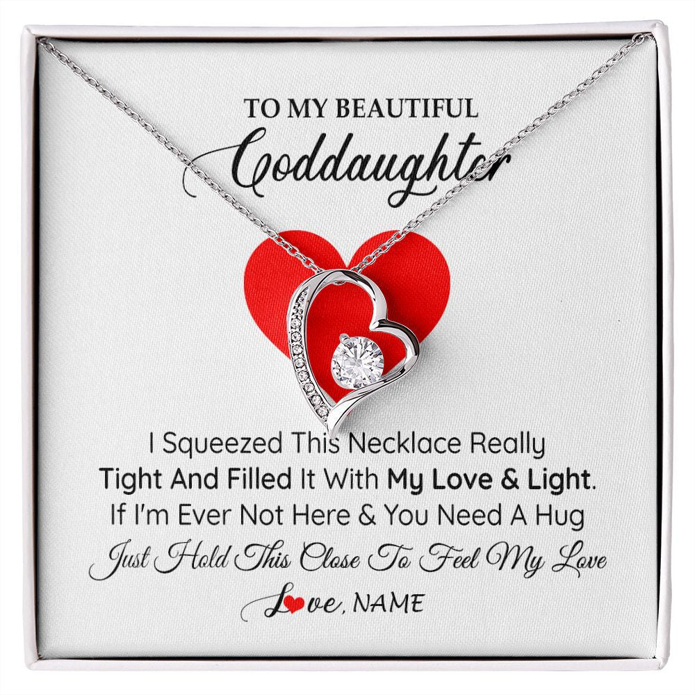 Forever Love Necklace | Personalized To My Goddaughter Necklace From Godmother Godfather I Squeezed This Necklace Goddaughter Birthday Christmas Customized Gift Box Message Card | siriusteestore