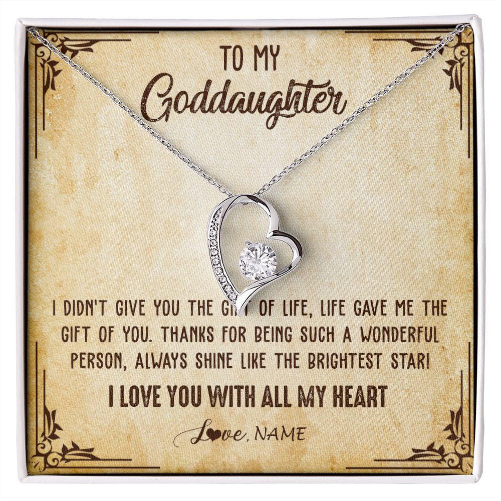 Forever Love Necklace | Personalized To My Goddaughter Necklace From Godmother I Love You With All My Heart Goddaughter Birthday Graduation Christmas Customized Gift Box Message Card | siriusteestore