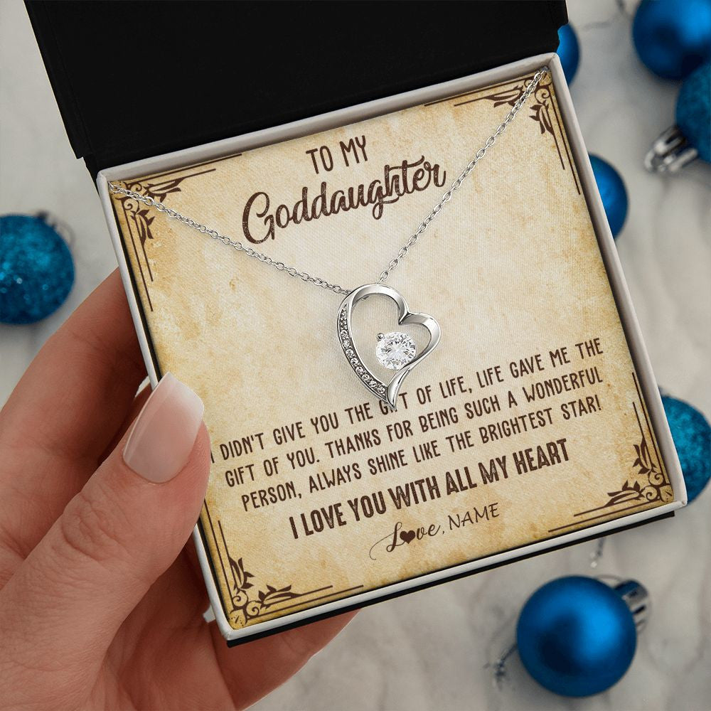 Forever Love Necklace | Personalized To My Goddaughter Necklace From Godmother I Love You With All My Heart Goddaughter Birthday Graduation Christmas Customized Gift Box Message Card | siriusteestore