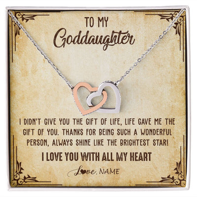 Interlocking Hearts Necklace | Personalized To My Goddaughter Necklace From Godmother I Love You With All My Heart Goddaughter Birthday Graduation Christmas Customized Gift Box Message Card | siriusteestore