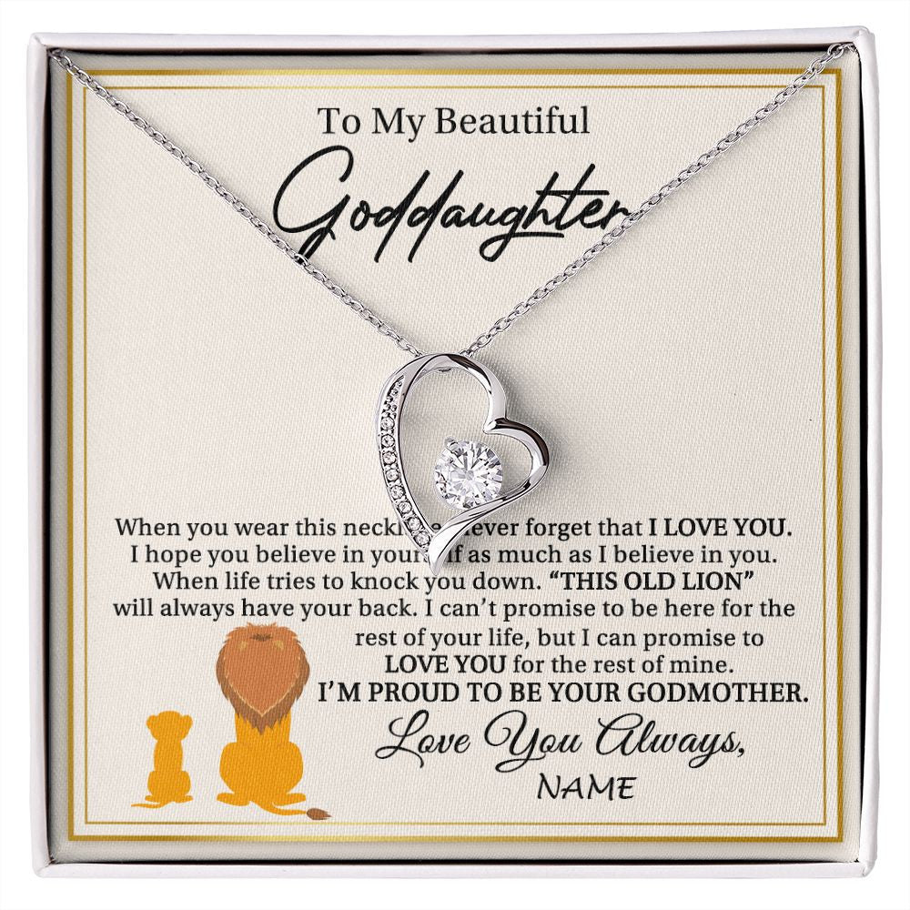 Forever Love Necklace | Personalized To My Goddaughter Necklace From Godmother I'M Proud To Be Your Godmother Lion Goddaughter Birthday Christmas Customized Gift Box Message Card | siriusteestore