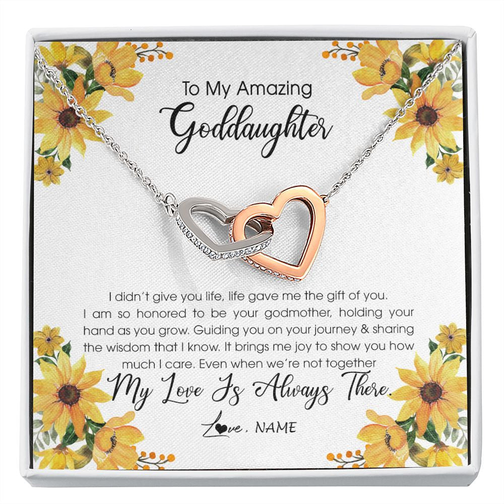 Interlocking Hearts Necklace | Personalized To My Goddaughter Necklace From Godmother My Love Is Always There Goddaughter Birthday Christmas Graduation Customized Gift Box Message Card | siriusteestore