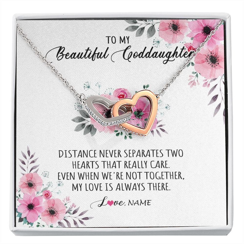 Interlocking Hearts Necklace | Personalized To My Goddaughter Necklace From Godmother My Love Is Always There Goddaughter Birthday Graduation Christmas Customized Gift Box Message Card | siriusteestore