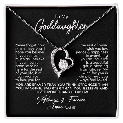 Forever Love Necklace | Personalized To My Goddaughter Necklace From Godmother Never Forget How Much I Love You Goddaughter Birthday Christmas Jewelry Customized Gift Box Message Card | siriusteestore