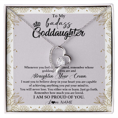 Forever Love Necklace | Personalized To My Goddaughter Necklace From Godmother Straighten Your Crown Goddaughter Birthday Graduation Christmas Jewelry Customized Gift Box Message Card | siriusteestore