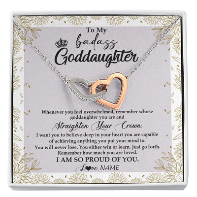 Interlocking Hearts Necklace | Personalized To My Goddaughter Necklace From Godmother Straighten Your Crown Goddaughter Birthday Graduation Christmas Jewelry Customized Gift Box Message Card | siriusteestore