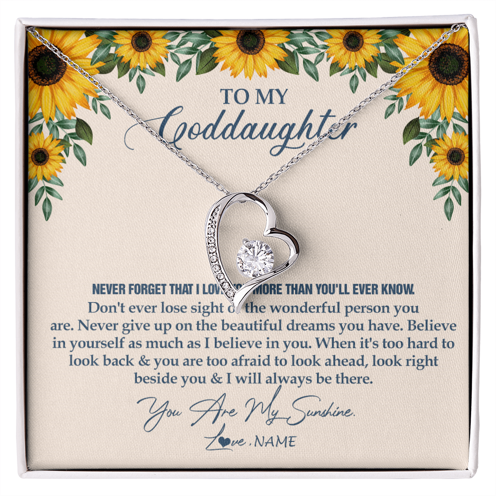Forever Love Necklace | Personalized To My Goddaughter Necklace From Godmother Sunflower You Are My Sunshine Goddaughter Jewelry Graduation Birthday Customized Gift Box Message Card | siriusteestore