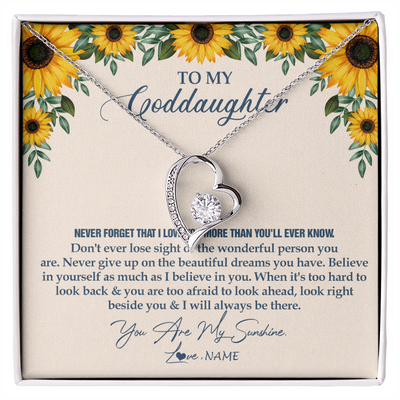Forever Love Necklace | Personalized To My Goddaughter Necklace From Godmother Sunflower You Are My Sunshine Goddaughter Jewelry Graduation Birthday Customized Gift Box Message Card | siriusteestore