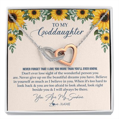 Interlocking Hearts Necklace | Personalized To My Goddaughter Necklace From Godmother Sunflower You Are My Sunshine Goddaughter Jewelry Graduation Birthday Customized Gift Box Message Card | siriusteestore