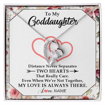 Forever Love Necklace | Personalized To My Goddaughter Necklace From Godmother Two Hearts Together Goddaughter Birthday Christmas Jewelry Customized Gift Box Message Card | siriusteestore