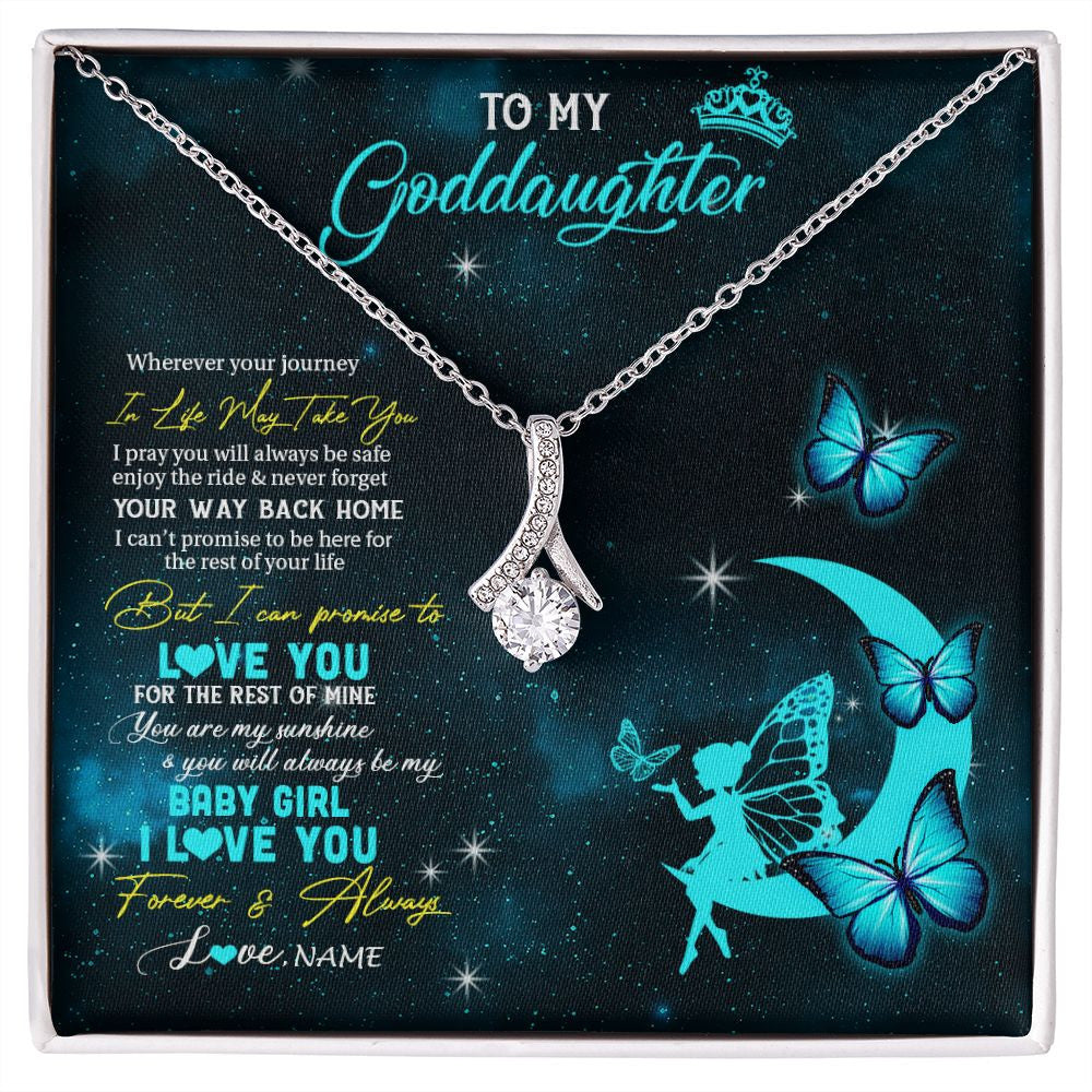 Alluring Beauty Necklace | Personalized To My Goddaughter Necklace From Godmother Uncle Fairy Silhouette Fantasy Moon Goddaughter Birthday Christmas Customized Gift Box Message Card | siriusteestore