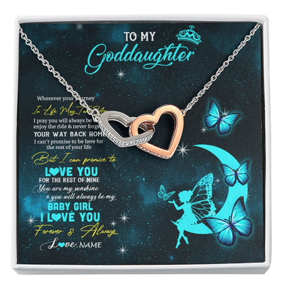 Interlocking Hearts Necklace | Personalized To My Goddaughter Necklace From Godmother Uncle Fairy Silhouette Fantasy Moon Goddaughter Birthday Christmas Customized Gift Box Message Card | siriusteestore