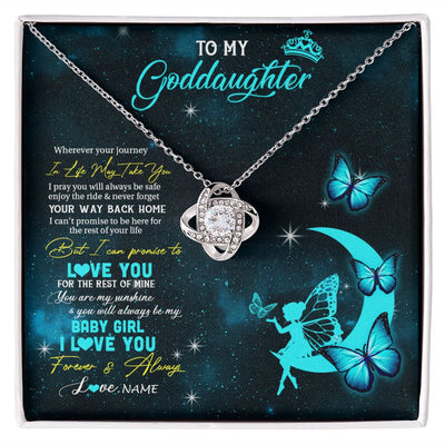 Love Knot Necklace | Personalized To My Goddaughter Necklace From Godmother Uncle Fairy Silhouette Fantasy Moon Goddaughter Birthday Christmas Customized Gift Box Message Card | siriusteestore