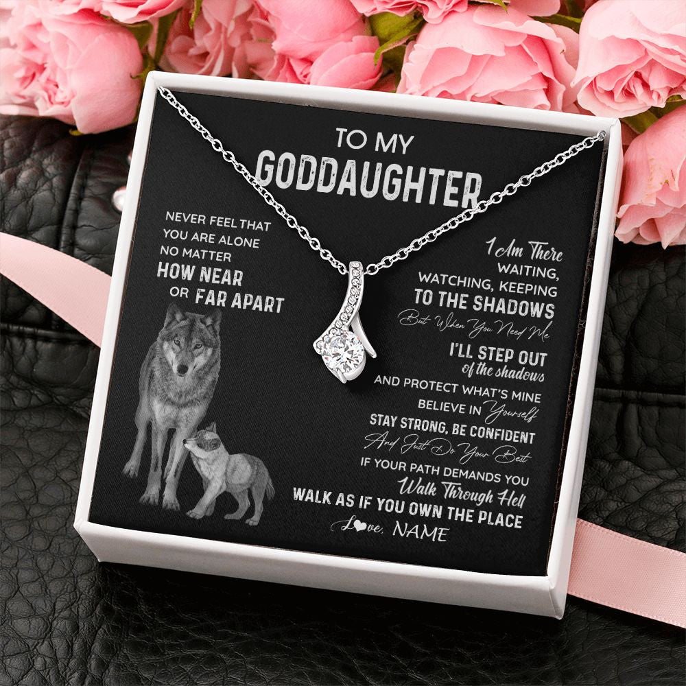 Alluring Beauty Necklace | Personalized To My Goddaughter Necklace From Godmother Uncle Never Feel You Are Alone Wolf Goddaughter Birthday Christmas Customized Gift Box Message Card | siriusteestore