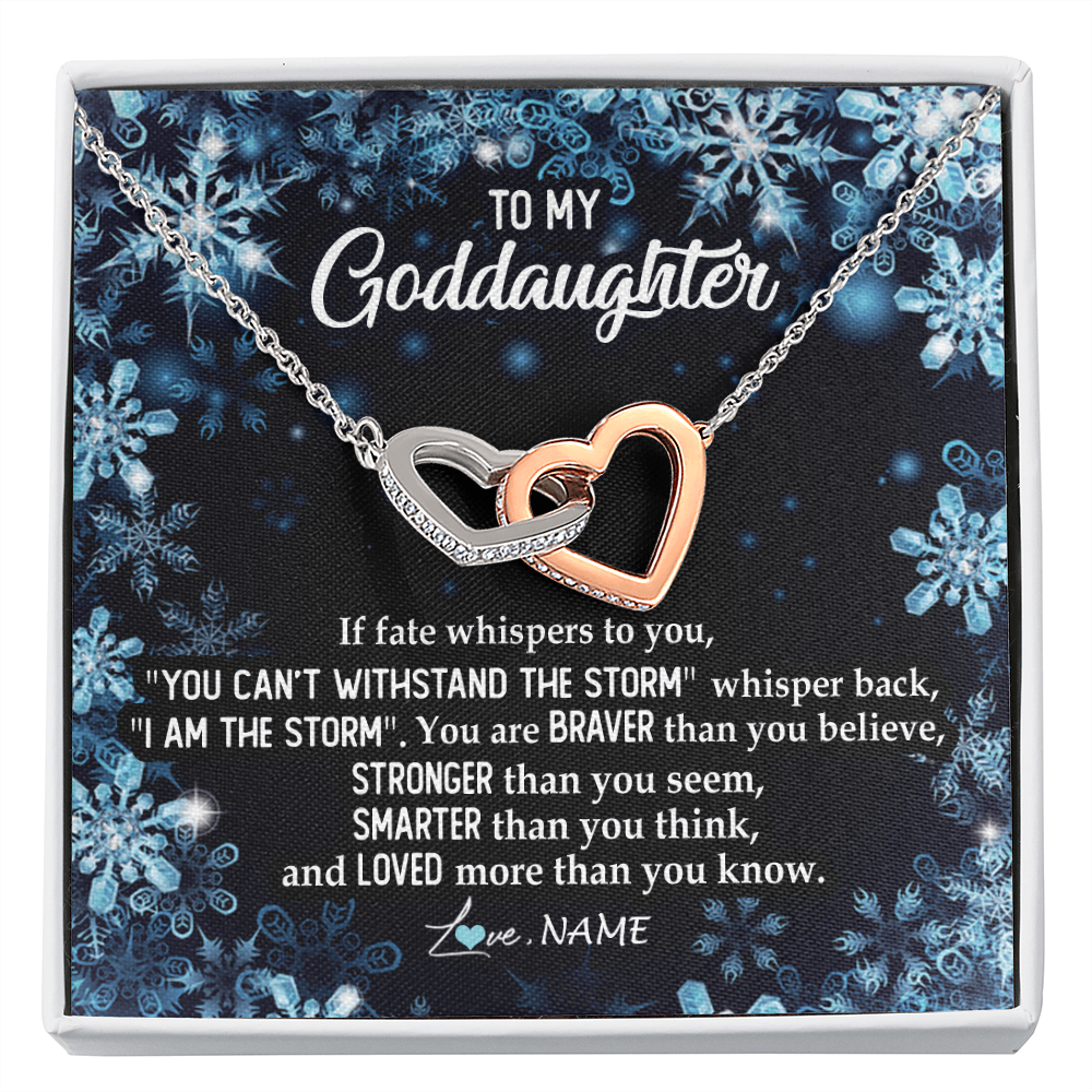Interlocking Hearts Necklace | Personalized To My Goddaughter Necklace From Godmother Whisper Back I Am The Storm Goddaughter Jewelry Birthday Graduation Christmas Customized Message Card | siriusteestore